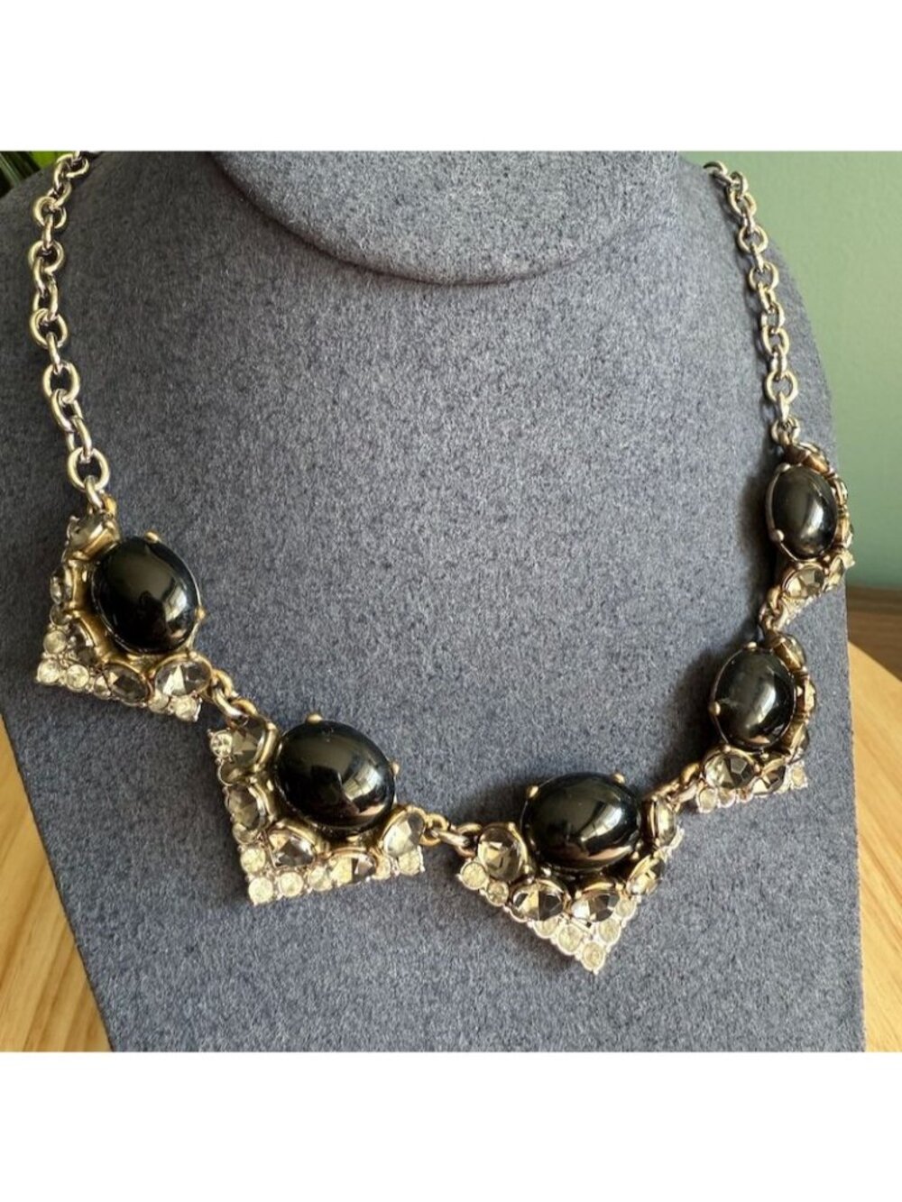 Stella & Dot Rory Necklace Fashion Statement Faux Onyx Rhinestone 18-21 Length